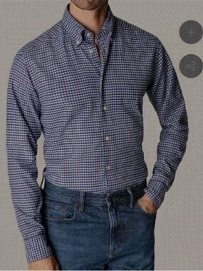 Eton Micro Plaid Flannel  Button Down Long Sleeve Shirt Size 15.5